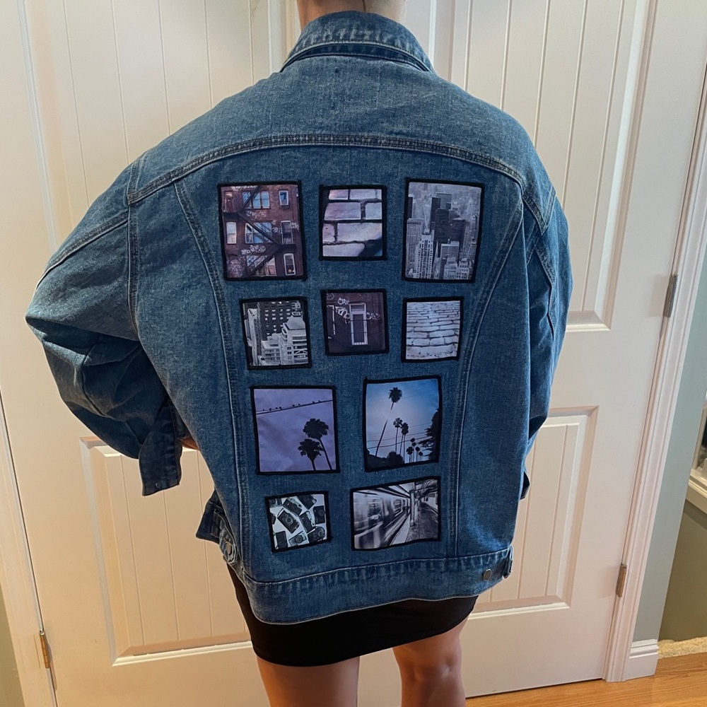 Oversized Jean Jacket with Artistic Photos on Back